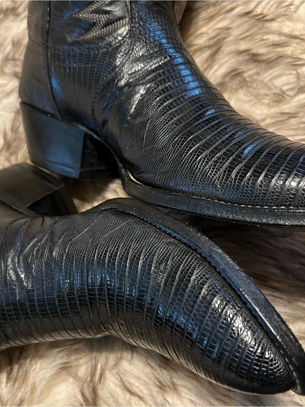 Dan Post Men Black Lizard & Leather Western Cowboy Boots Sz 9.5 E